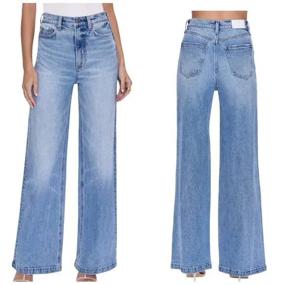 Pistola Lana High-Rise Ultra Wide Leg Jean Plus Sz 33" Petite Break Light Wash - Picture 1 of 14